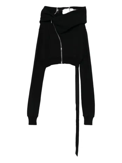 Rick Owens Drkshdw Draped Zip-front Asymmetrical Hoodie In Black