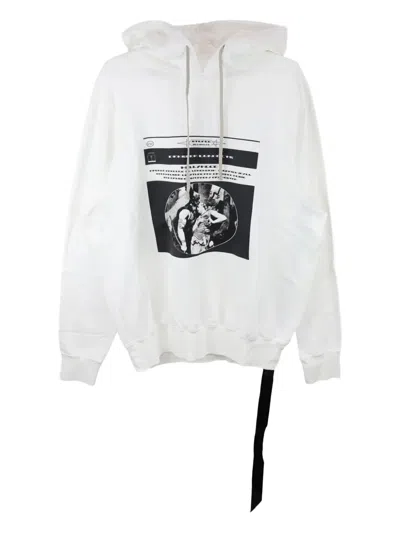 Rick Owens Drkshdw Drawstring Graphic-print Hoodie In White