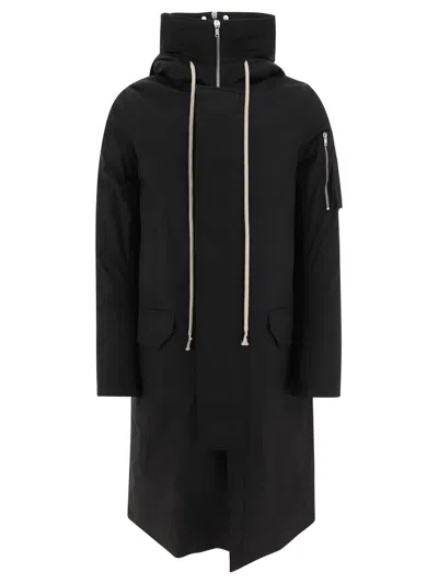 Rick Owens Drkshdw Drawstring Hooded Coat In Black