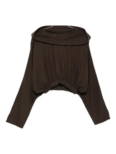 Rick Owens Drkshdw Drawstring Hoodie In Brown