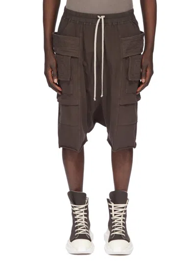 Rick Owens Drkshdw Creatch Straight-leg Brushed Cotton-jersey Drawstring Cargo Shorts In Brown