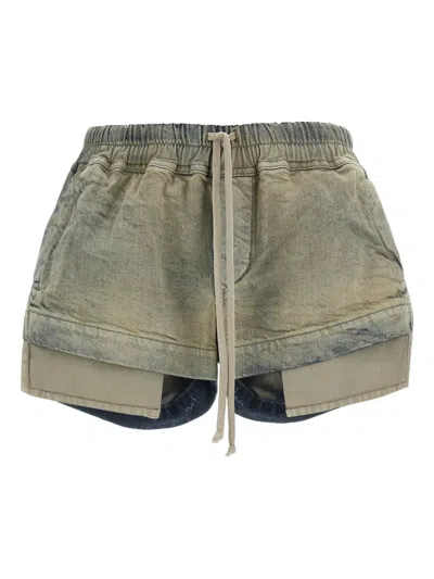 Rick Owens Drkshdw Fw25 Concordians Fog Denim Boxer Shorts In White