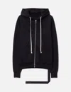 Rick Owens Drkshdw Relaxed Fit Black Zip-up Hoodie With Extended Fabric Detail In Black
