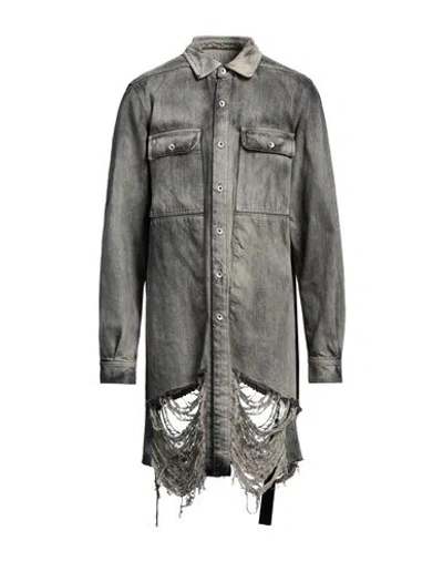 Rick Owens Drkshdw Drkshdw By Rick Owens Man Denim Shirt Charcoal Size M Cotton In Mineral Fringed