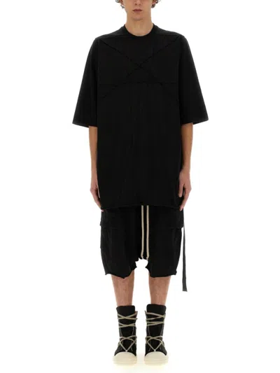 Rick Owens Drkshdw Drkshdw By Rick Owens Oversized Cotton T-shirt With Geometric Design And Relaxed Fit In Black