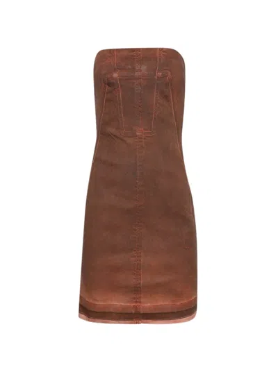 Rick Owens Drkshdw Drkshdw By Rick Owens Splintered Stretch Denim Bustier Dress In Brown