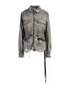 Rick Owens Drkshdw Ripped Buttoned Denim Overshirt In Beige
