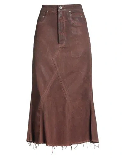 Rick Owens Drkshdw Drkshdw By Rick Owens Woman Denim Skirt Brick Size S Cotton, Elastomultiester, Natural Rubber In Brown