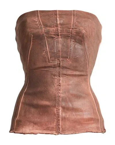 Rick Owens Drkshdw Drkshdw By Rick Owens Woman Top Brown Size M Cotton, Polyester, Elastane