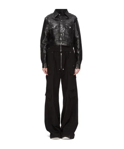Rick Owens Drkshdw Drkshdw Fw26 Tower Cape Sleeve Cropped Outershirt In Black 13oz Black Megacrust Denim In Multi