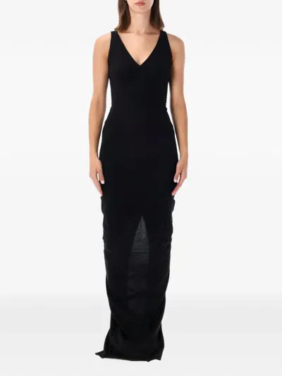 Rick Owens Drkshdw Drkshdw Ruched V-neck Maxi Dress In Black