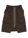 Rick Owens Drkshdw Creatch Straight-leg Brushed Cotton-jersey Drawstring Cargo Shorts In Brown