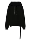 Rick Owens Drkshdw Drawstring Hood Sweatshirt Ribbed Cuffs In Black
