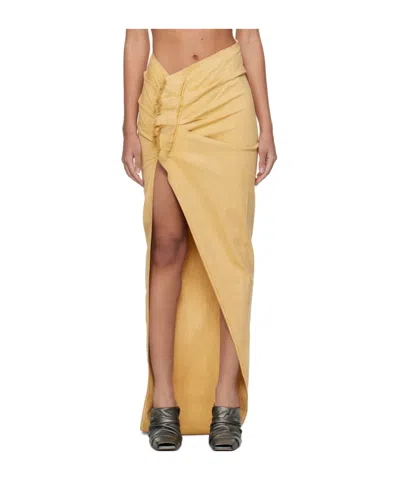 Rick Owens Drkshdw Yellow Edfu Denim Maxi Skirt In 42 Mustard