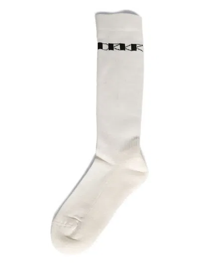 Rick Owens Drkshdw Embroidered-logo Knee-high Socks In Neutral