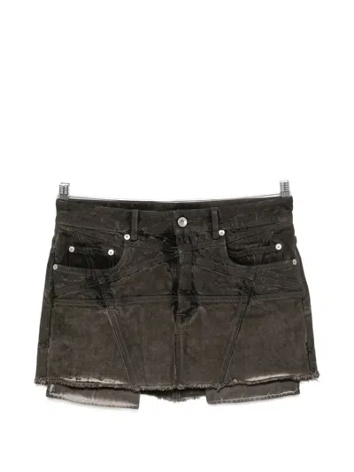 Rick Owens Drkshdw Faded Frayed-hem Mini Skirt In Brown
