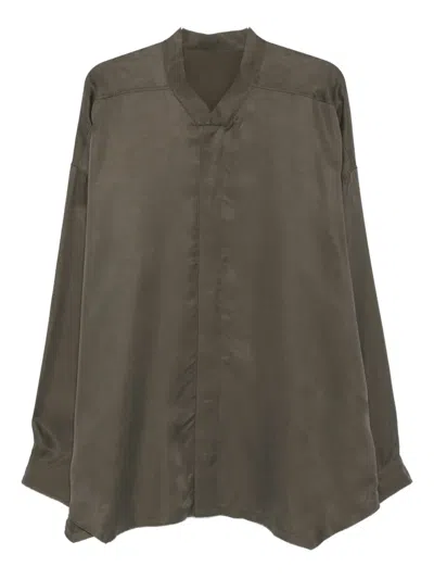 Rick Owens Drkshdw Faun Band-collar Long-sleeve Shirt In Brown