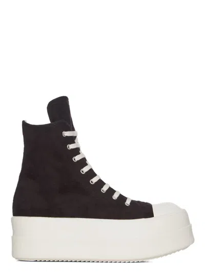 Rick Owens Drkshdw Faux-fur Cotton Sneakers With Faux Leather Toe Cap, Lace-up Closure & 2.5 Cm Rubb In Black