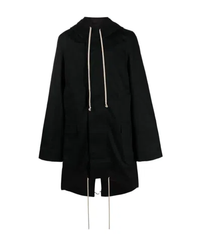 Rick Owens Drkshdw Fishtail Cotton Hooded Parka In Black