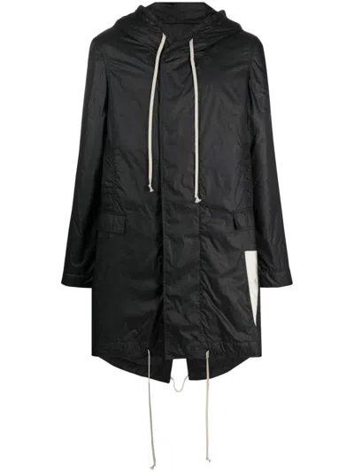 Rick Owens Drkshdw Fishtail Hooded Raincoat In Black