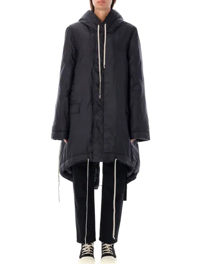 Rick Owens Drkshdw Parka With Fishtail Hem And Hood In Black