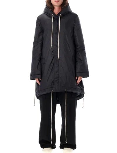 Rick Owens Drkshdw 'fishtail' Black Parka With Drawstring Hood And Hem