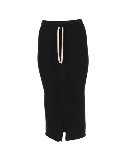 Rick Owens Drkshdw Fitted Midi Skirt With Drawstring Waist And Subtle Front Slit In Black