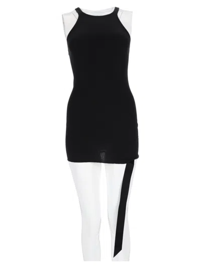 Rick Owens Drkshdw Fitted Sleeveless Asymmetric Hem Cotton Top In Black