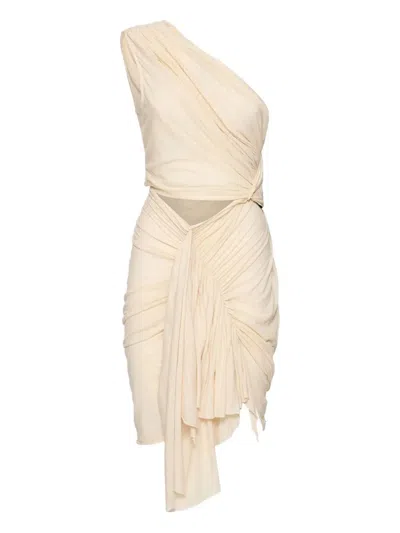 Rick Owens Drkshdw Fog Asymmetric Draped Dress In Neutrals
