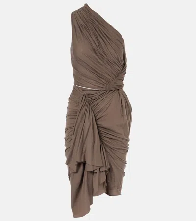 Rick Owens Drkshdw Fog Draped Cutout Cotton Minidress In Grey