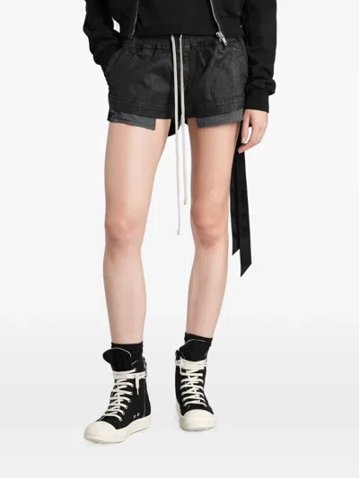 Rick Owens Drkshdw Black Layered Drawstring Elastic Waistband Cotton Shorts