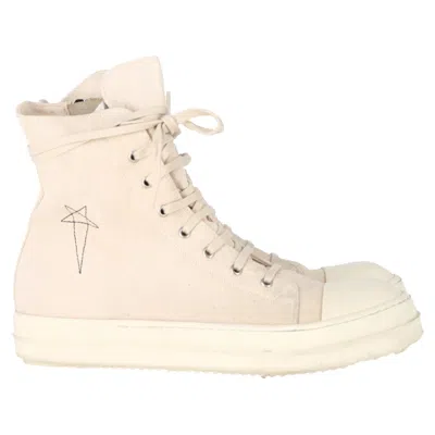 Rick Owens Drkshdw Fogachine Pentagram Embroidered High Top Sneakers In Cream Cotton Denim In White