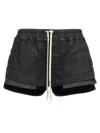 Rick Owens Drkshdw 'layered Design' Elastic Waistband Shorts In Black