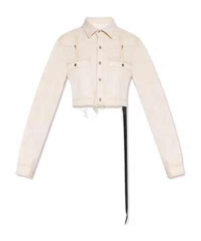 Rick Owens Drkshdw Frayed Detailed Denim Jacket In Neutral
