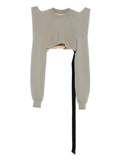 Rick Owens Drkshdw Frayed-hem Raglan-sleeve Top In Gray