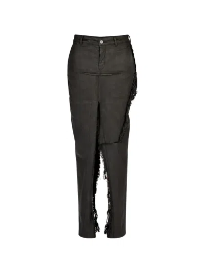 Rick Owens Drkshdw Fringe Slit Maxi Skirt In Black