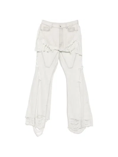 Rick Owens Drkshdw Fringed Distressed Button-fastening Jeans In White
