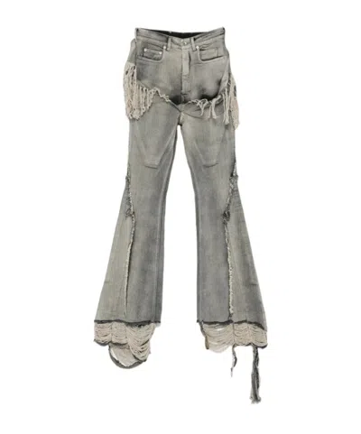 Rick Owens Drkshdw Denim Fringed Distressed Flared Jeans In Gray