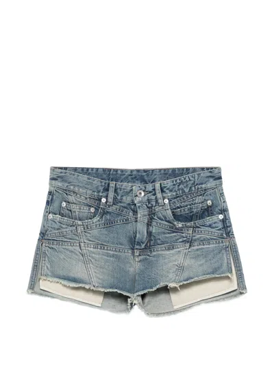 Rick Owens Drkshdw Front-button Mini Shorts With Concealed Zip In Blue