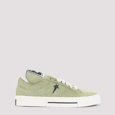 Rick Owens Drkshdw Fur-trimmed Lace-up Sneakers For Men In Green