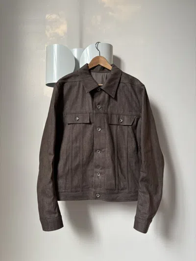 Pre-owned Rick Owens Drkshdw Fw24 Raw Denim Trucker Jacket Dark Dust In Sand