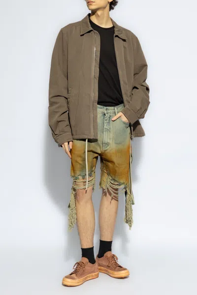 Rick Owens Drkshdw Destroyed Denim Bermuda Shorts In Orange