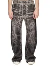 Rick Owens Abstract Pattern Wide Leg Jeans In Gray