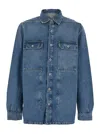 Rick Owens Drkshdw Mens Two-buttoned-pockets Curved-hem Denim Shirt Washed Indigo In Blue