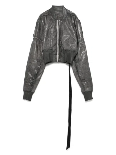Rick Owens Drkshdw Ribbed Hem Cropped Flight Jacket In Grey