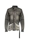 Rick Owens Drkshdw Ripped Buttoned Denim Overshirt In Grey