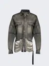 Rick Owens Drkshdw Ripped Buttoned Denim Overshirt In Grey