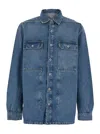 Rick Owens Drkshdw Mens Two-buttoned-pockets Curved-hem Denim Shirt Washed Indigo In Blue