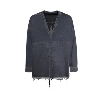 Pre-owned Rick Owens Drkshdw Giacca In Denim Lido Larry Shirt 'washed Grey' | Men's Size S In Gray