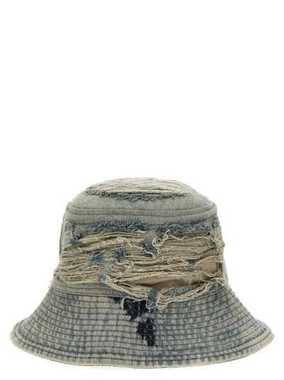 Rick Owens Drkshdw Gilligan Distressed Denim Bucket Hat In Blue